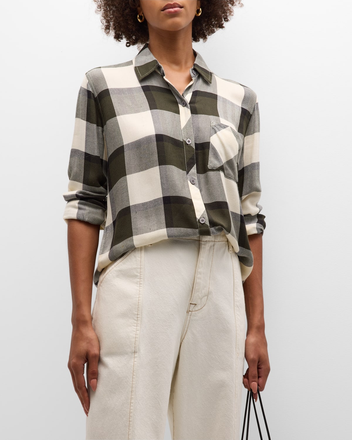 Rails Hunter Gingham Button-front Shirt In Rosemary Onyx