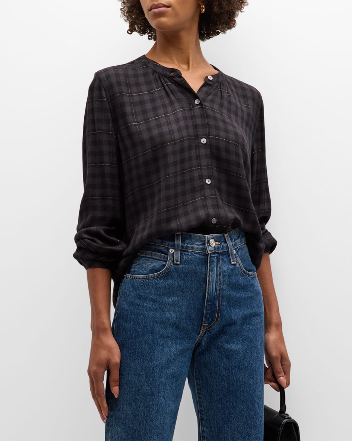 Shop Rails Eloise Plaid Button-front Shirt In Onyx Lurex