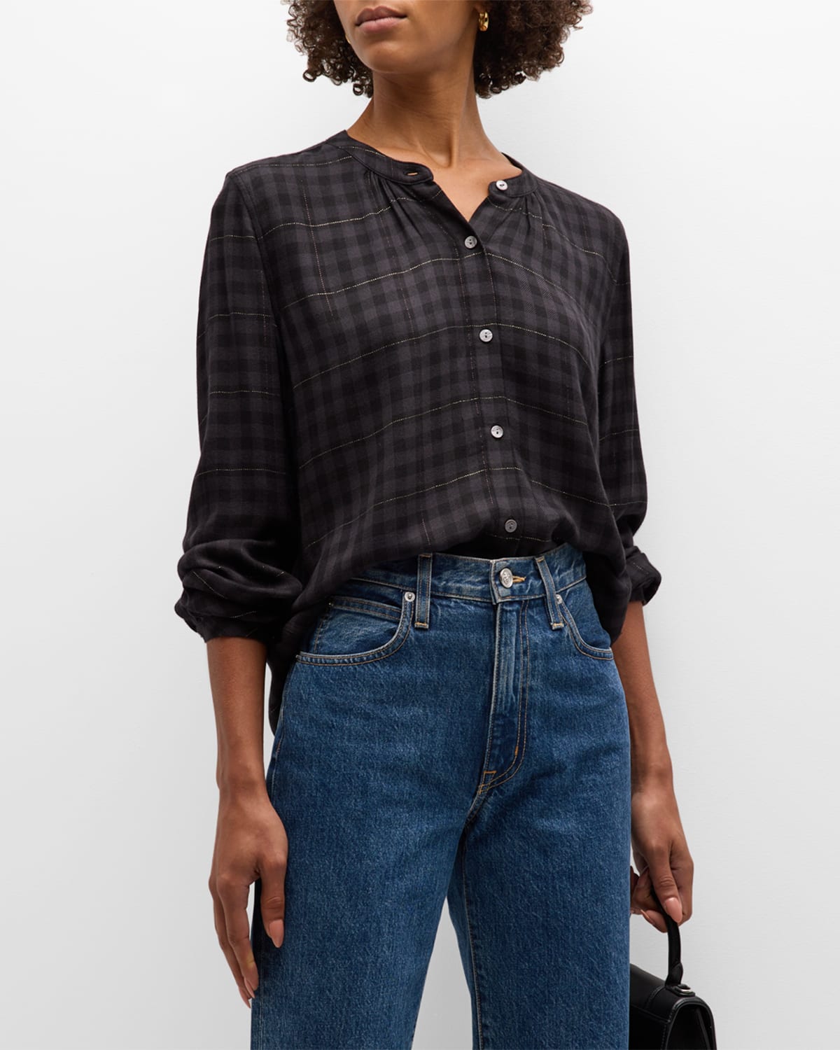 Rails Eloise Plaid Button-front Shirt In Onyx Lurex