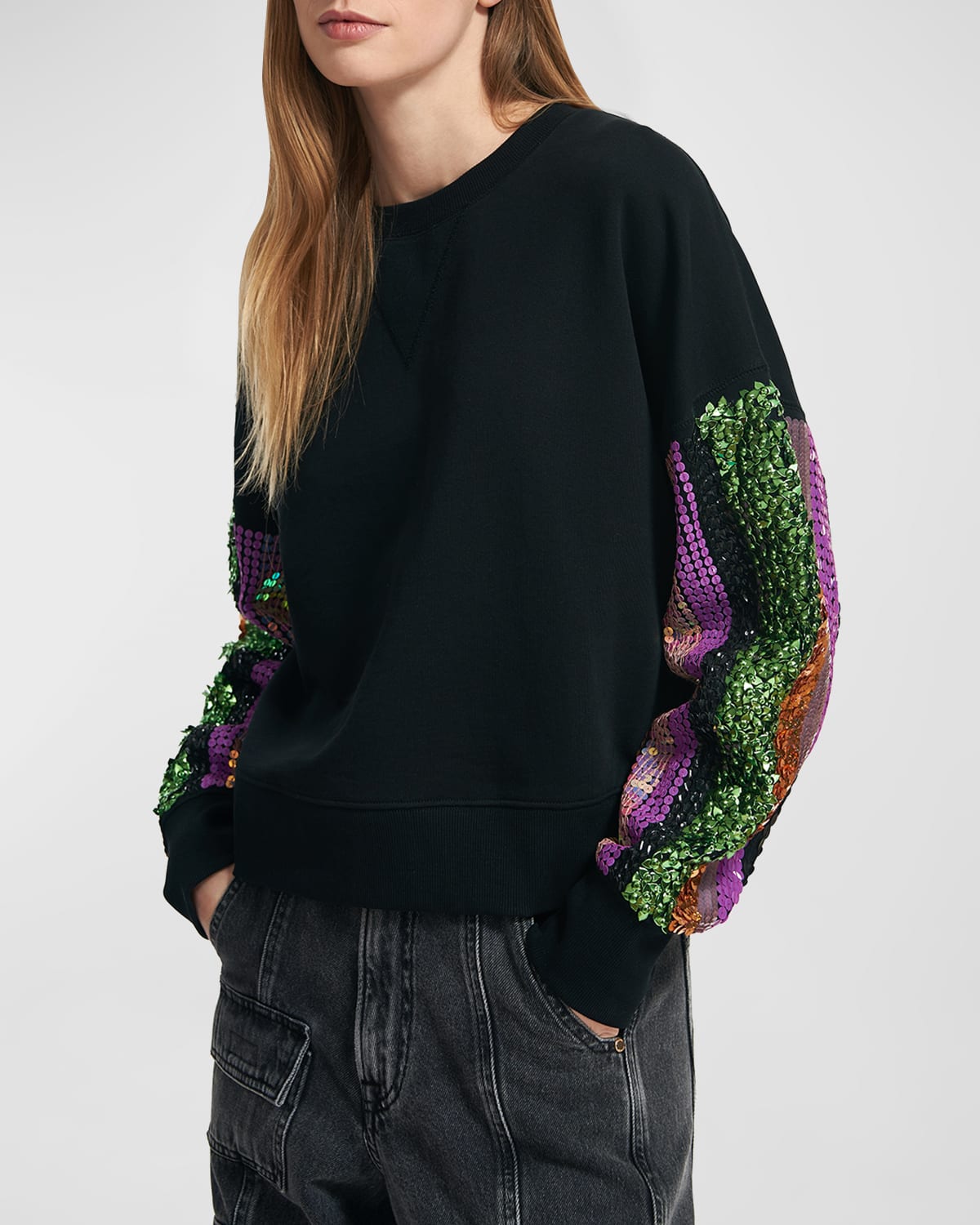Essentiel Antwerp Sequin-embellished Organic Cotton Sweatshirt In Black