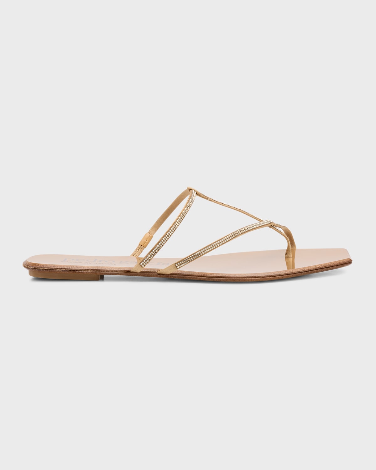 Shop Pedro Garcia Vivian Crystal Toe-strap Flat Sandals In Ore Satin