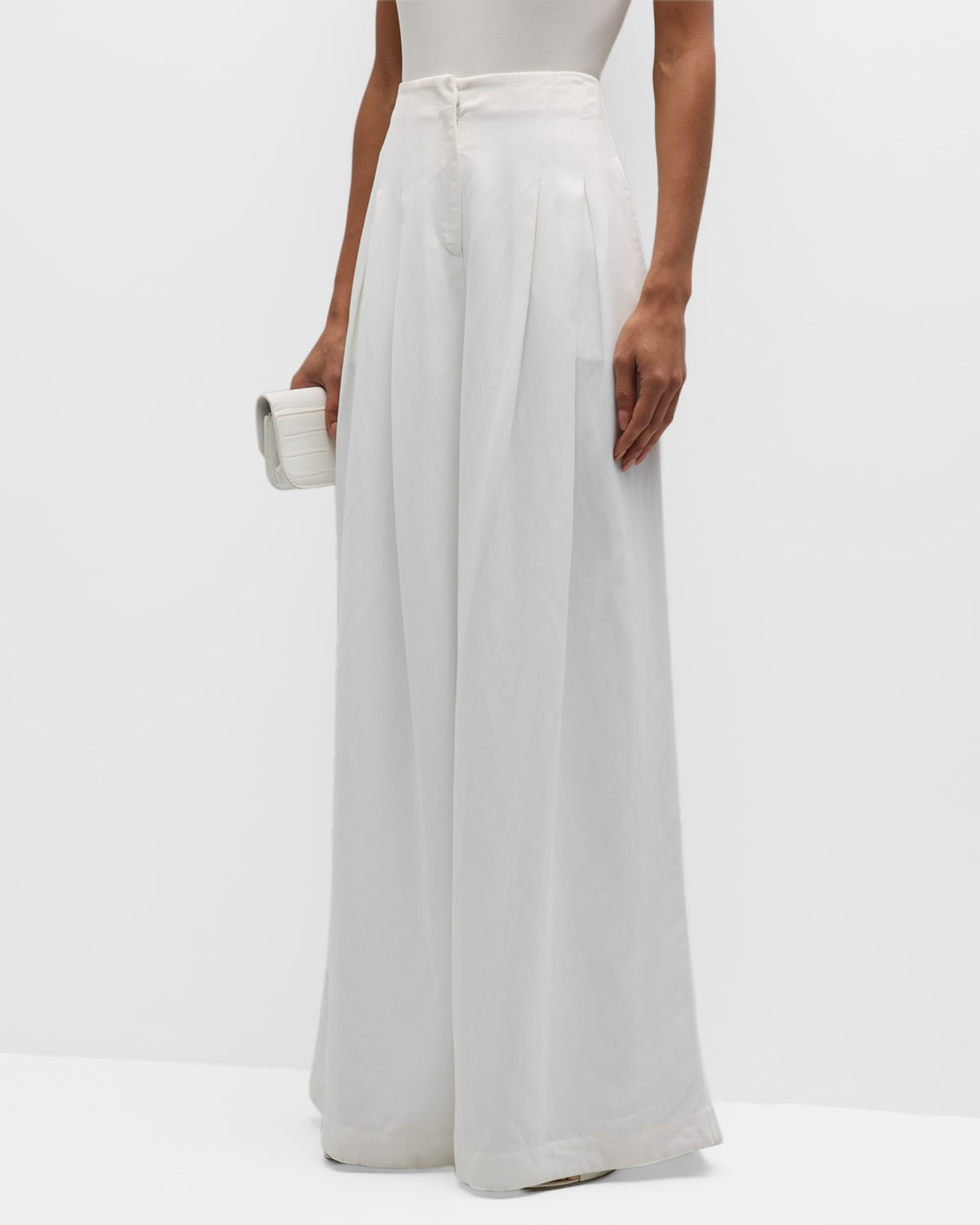 Twp Drew Viscose And Linen Wide-leg Pants In White