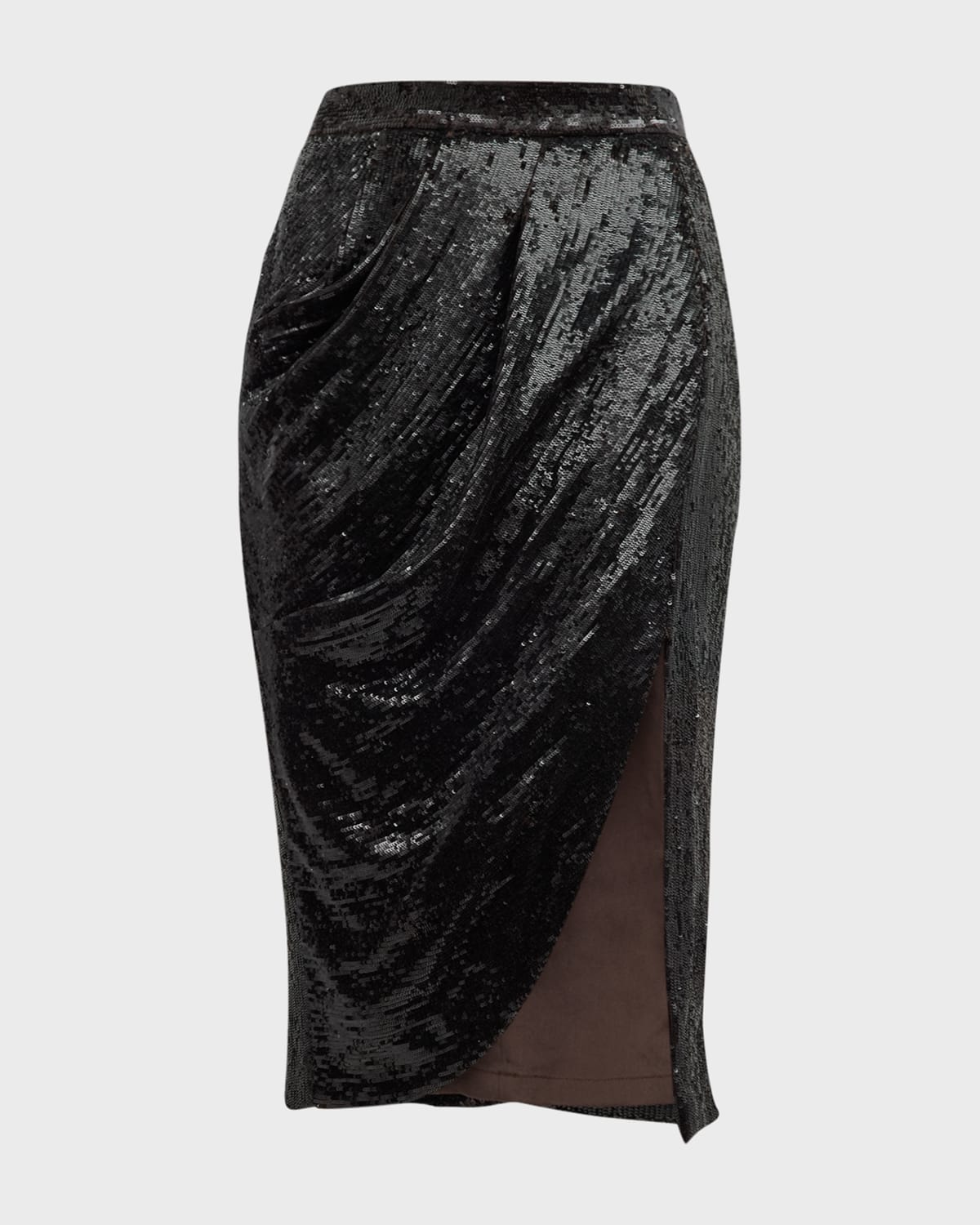 Shop Twp Lover Ruched Asymmetric Sequin Skirt In Espresso