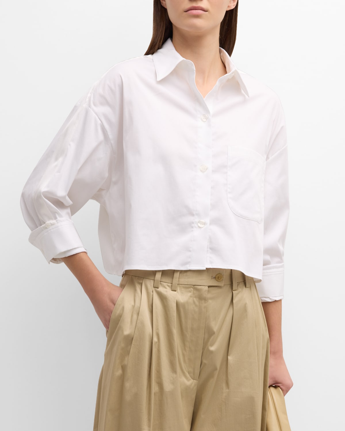 Twp Soon To Be Ex Tux Long Sleeve Crop Button-up Blouse In White