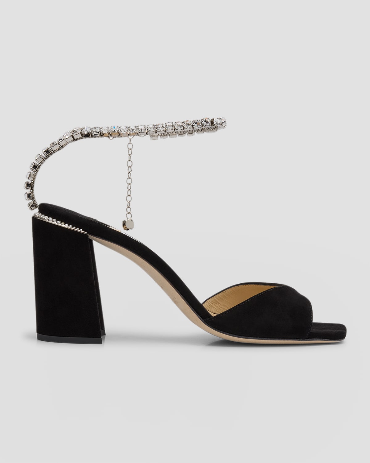 Shop Jimmy Choo Saeda Suede Crystal Ankle-strap Sandals In Black/crystal