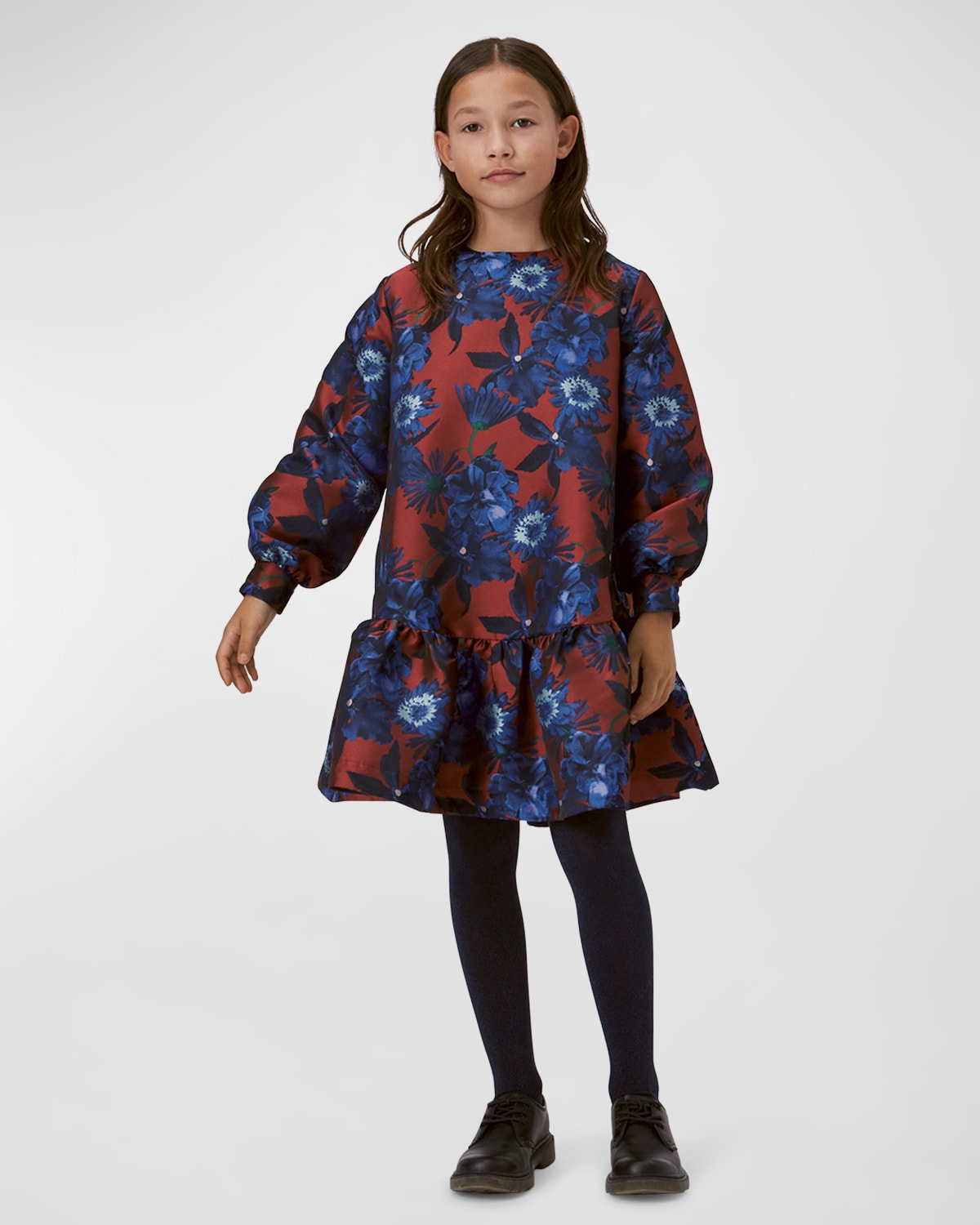 Shop Molo Girl's Cixi Floral-print Puff Sleeve Dress In Floral Jaquard