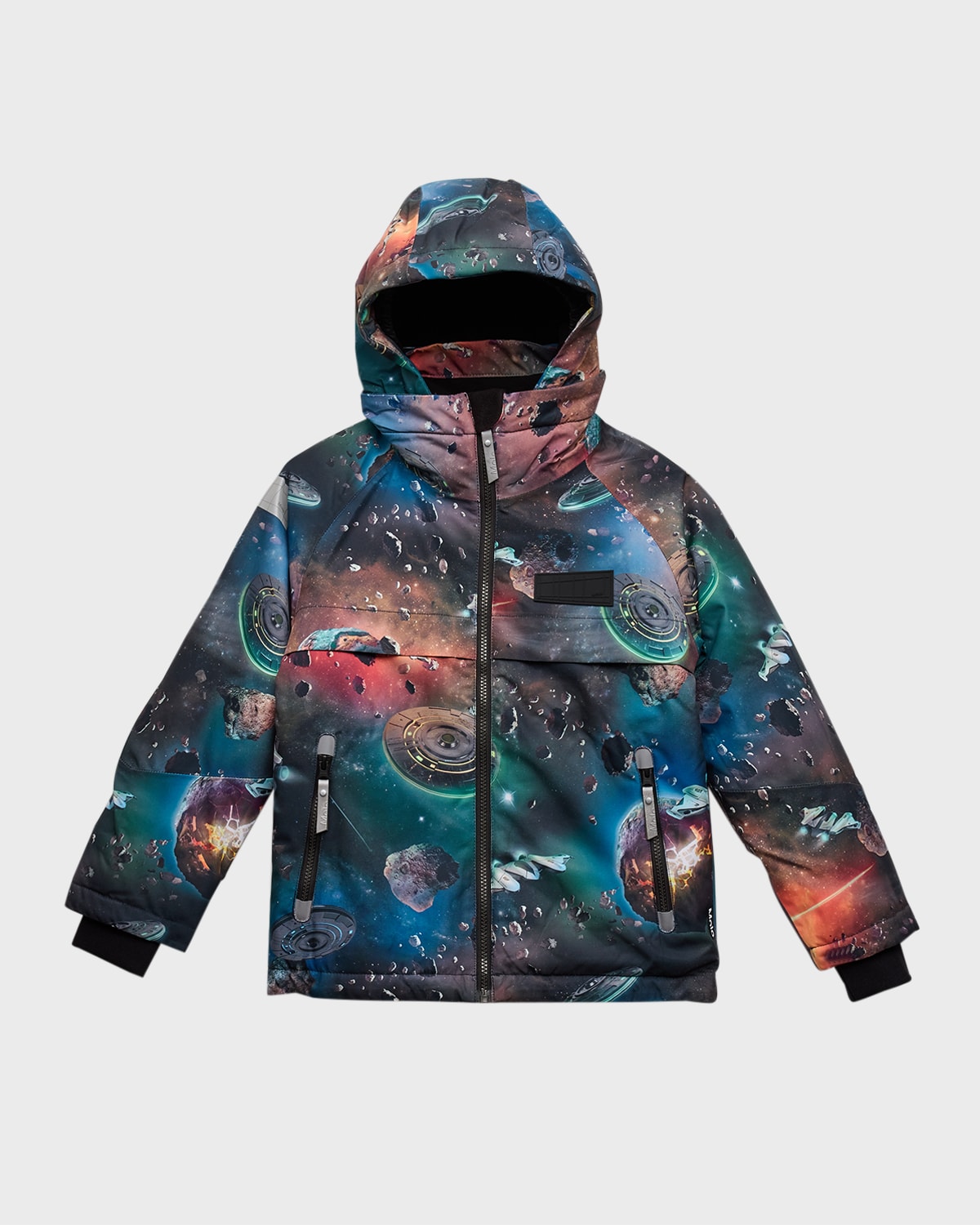 Molo Kids' Multicolor Down Jacket For Boy With Print And Logo In Space Journey