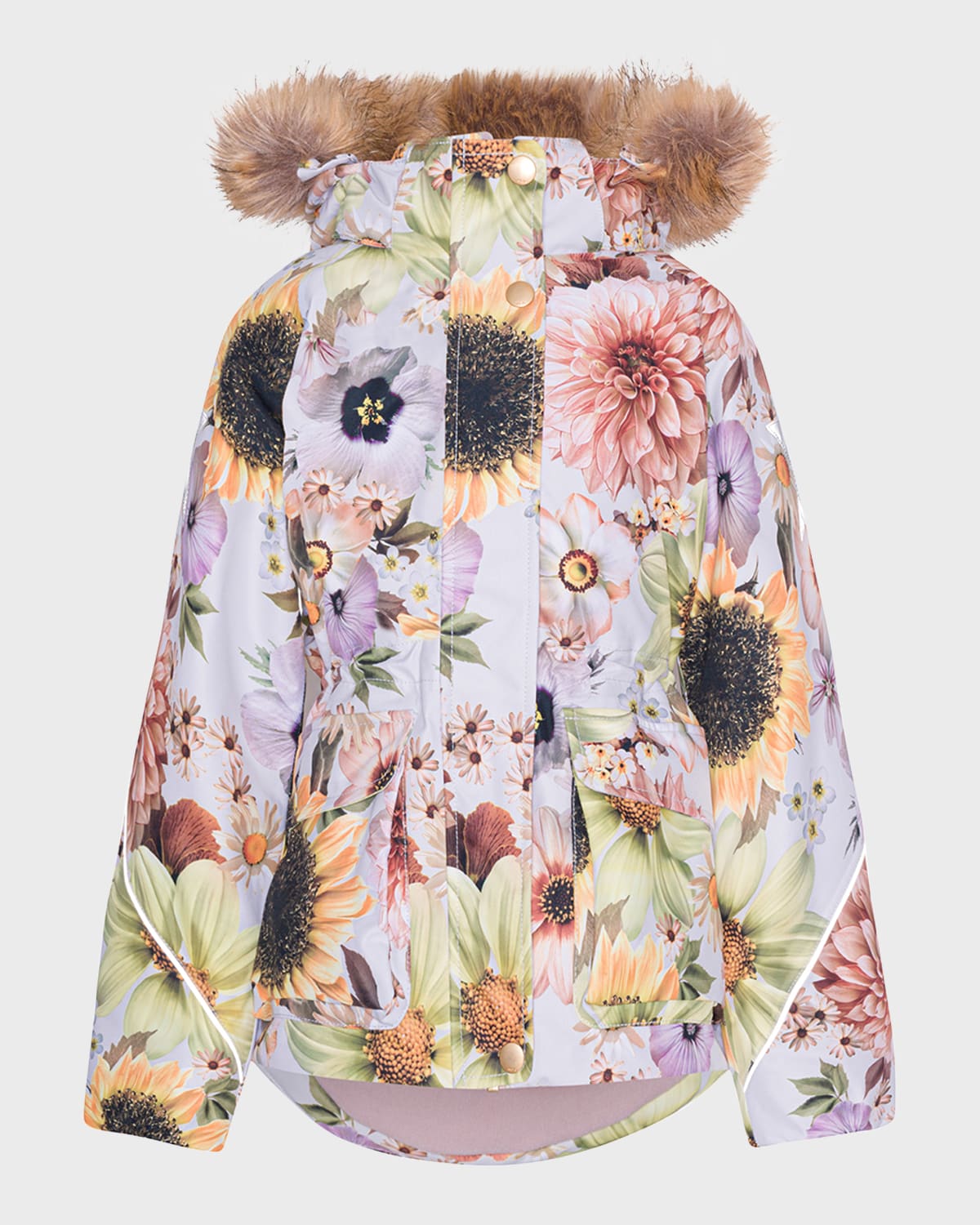 Molo Kids' Girl's Cathy Floral-print Fur Jacket In Retro Flowers