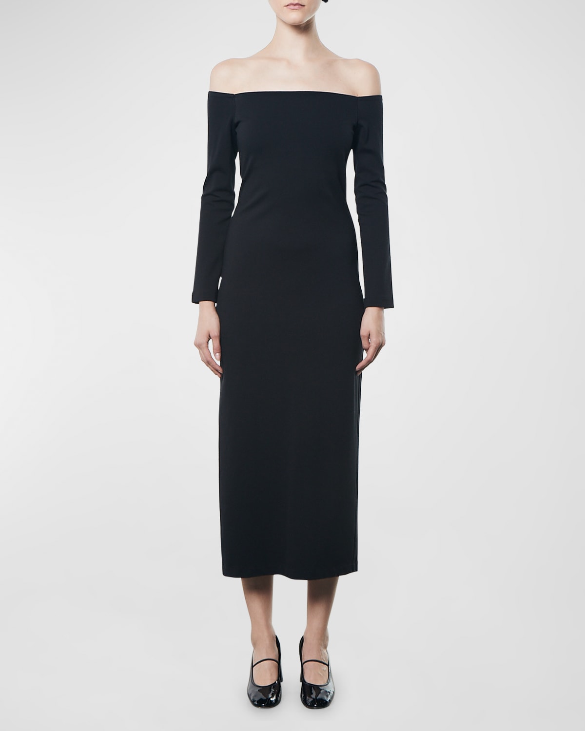 Shop Enza Costa Off-shoulder Midi Dress In Black