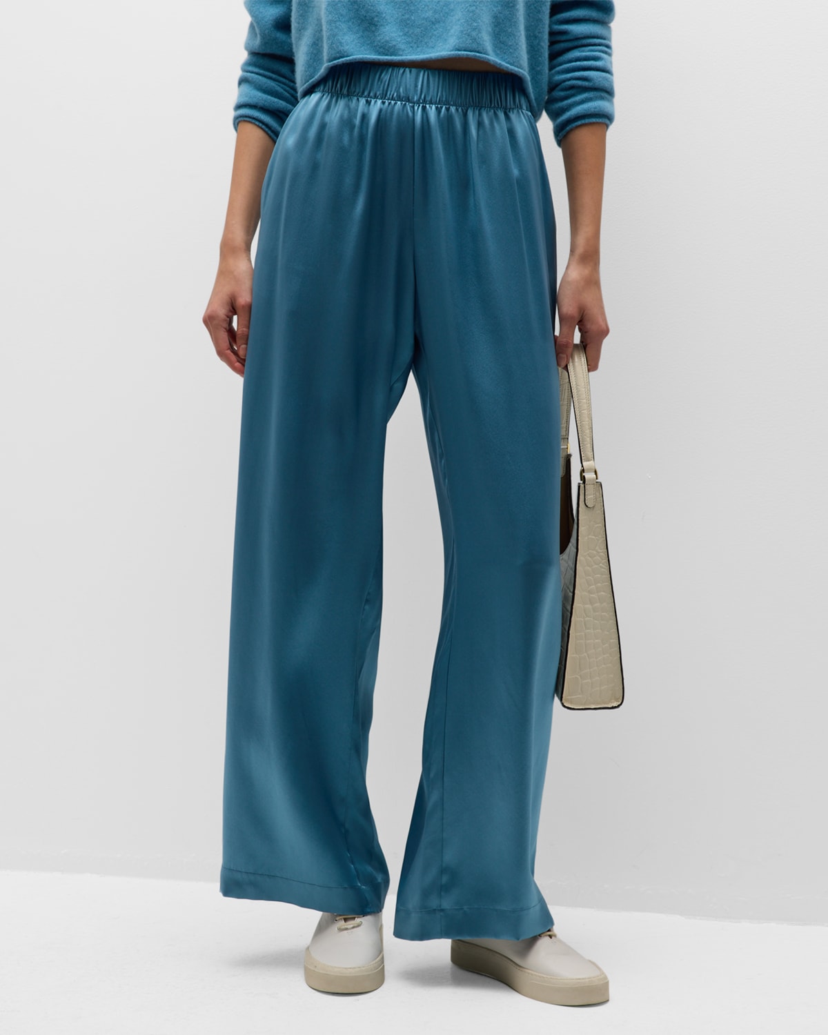 Sablyn Mid-rise Wide-leg Silk Trousers In Cameo