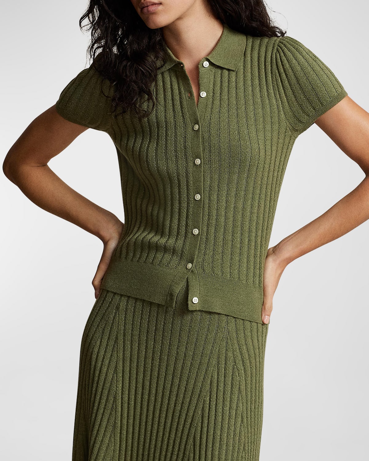 Polo Ralph Lauren Wool Short-sleeve Cardigan In Sage Melange