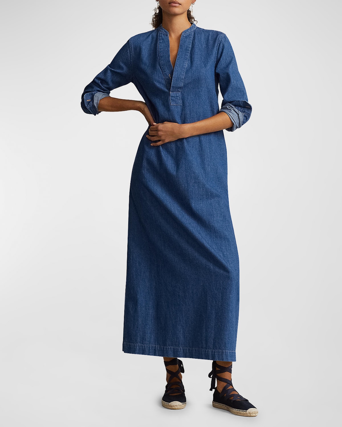 Shop Polo Ralph Lauren Cotton Twill Midi Dress In Indigo