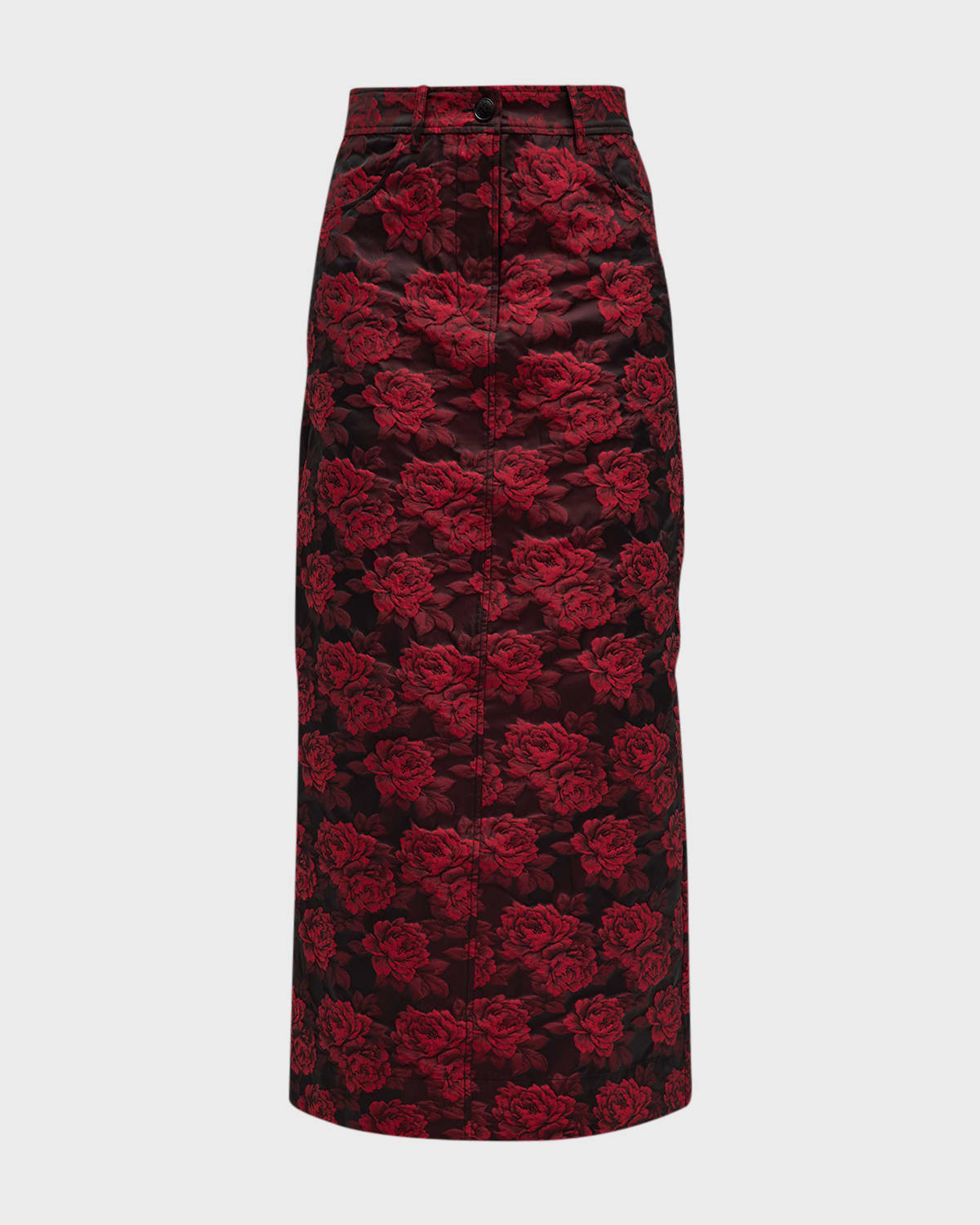 Shop Ganni Botanical Jacquard Long Pencil Skirt In High Risk Red