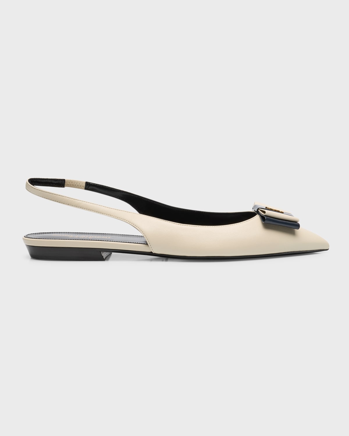 Saint Laurent Anais Ysl Bow Slingback Ballerina Flats In Perle 1912