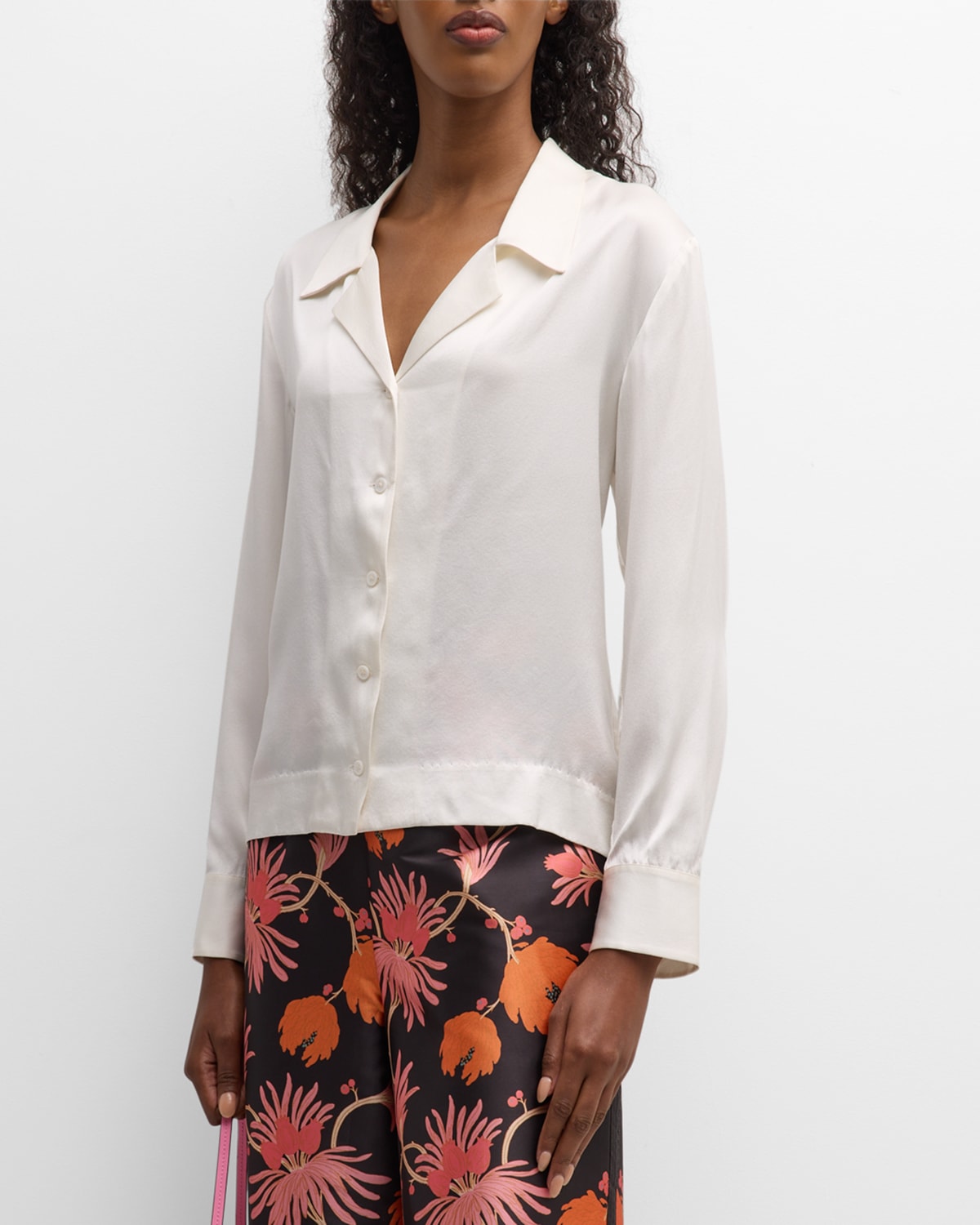 Shop Frances Valentine Katherine Button-down Silk Shirt In Ivory