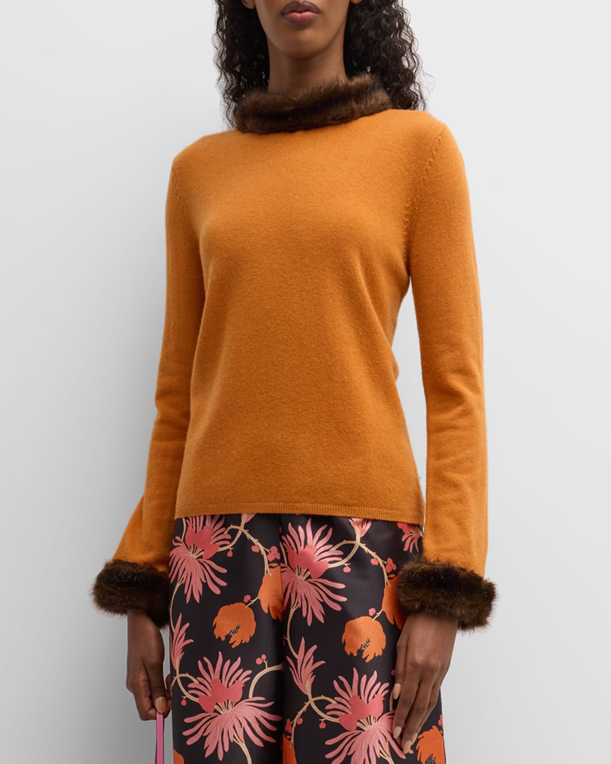 Frances Valentine Aude Faux Fur-trim Wool-cashmere Sweater In Spice