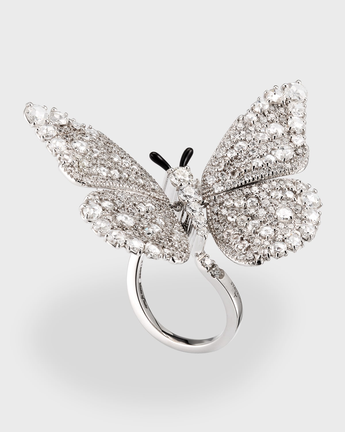 18k White Gold Diamond Butterfly Ring, Size 7