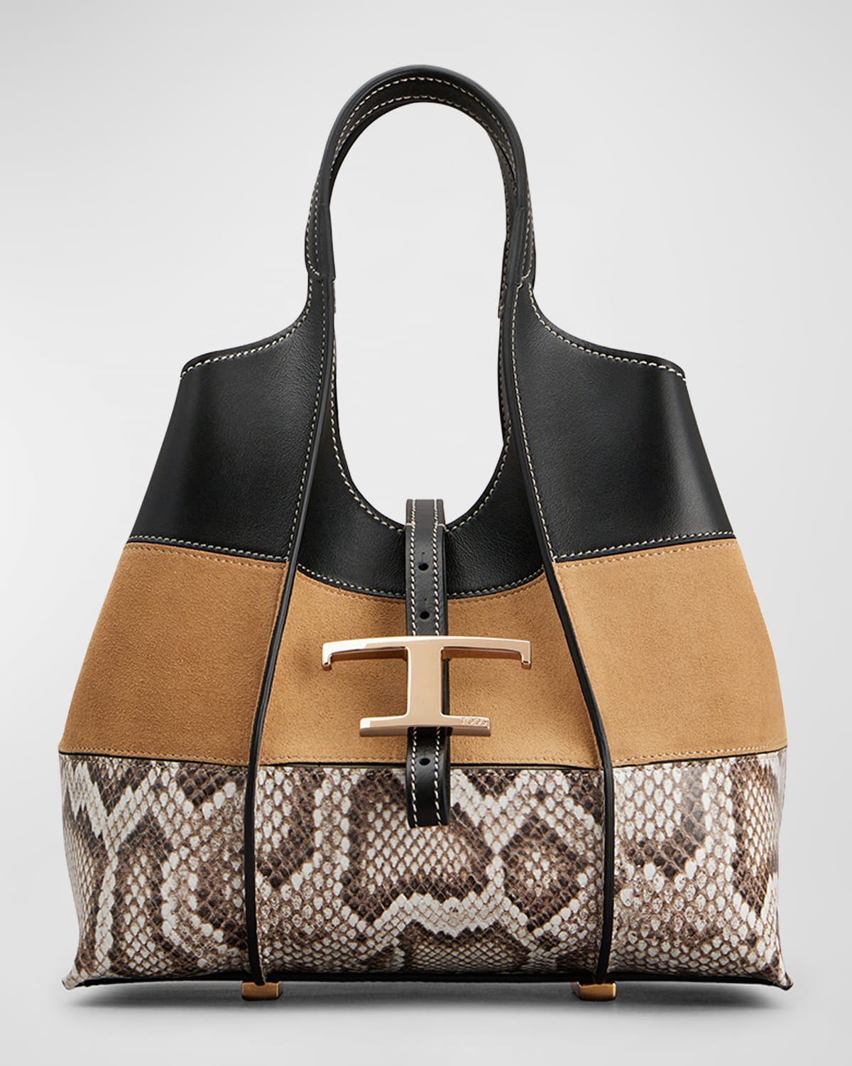 Tod's Tsb Snake-print Leather Hobo Bag In Nero Kenia Roccia
