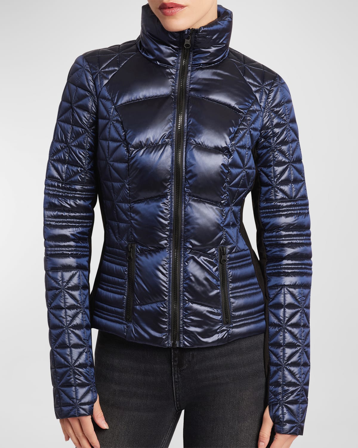 Blanc Noir Lightweight Packable Puffer Jacket In Navy