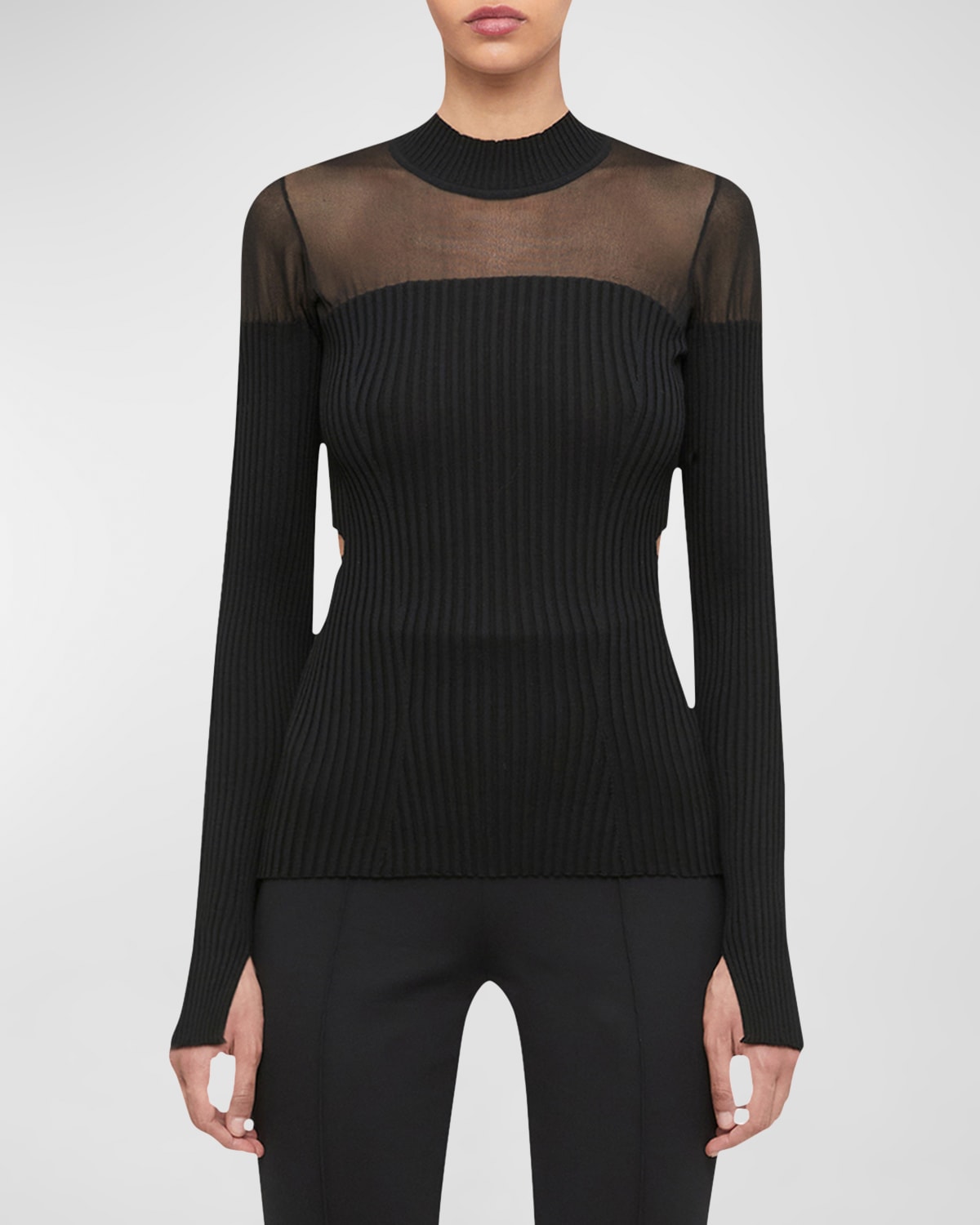 Shop Wolford X Simkhai Cutout Ribbed Top With Sheer Mesh In Black