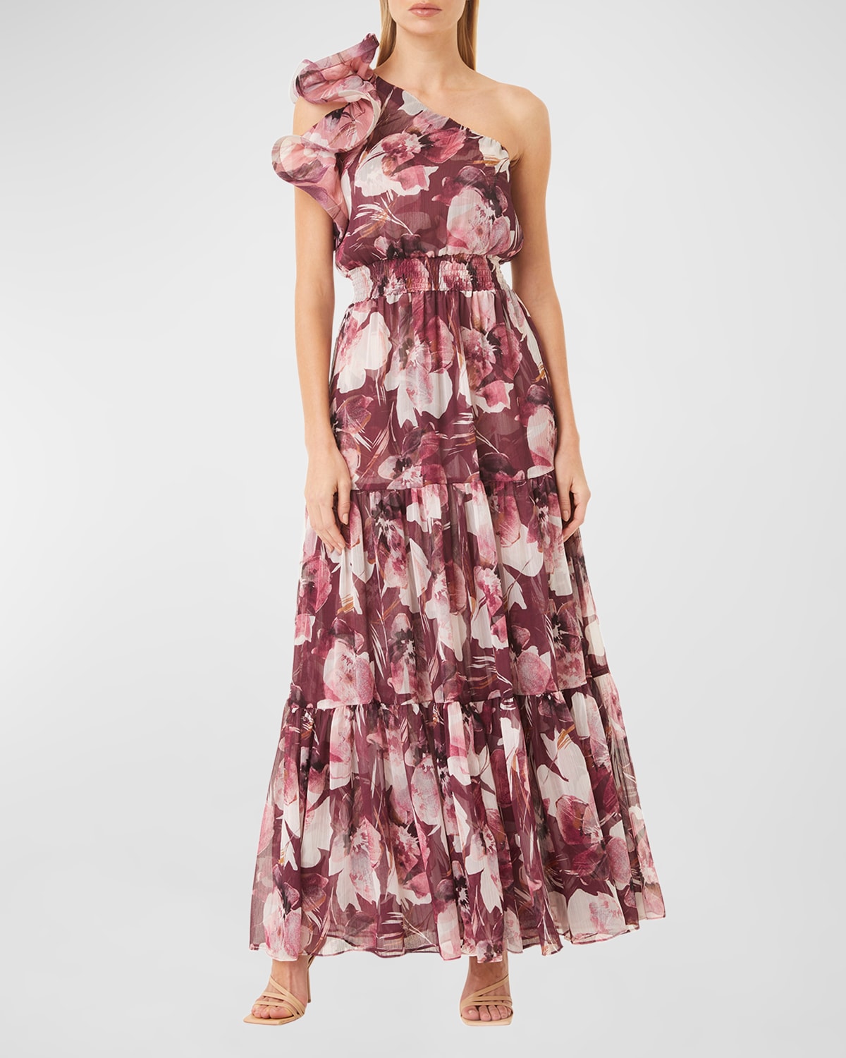 Ilaria Tiered One-Shoulder Ruffle Chiffon Dress