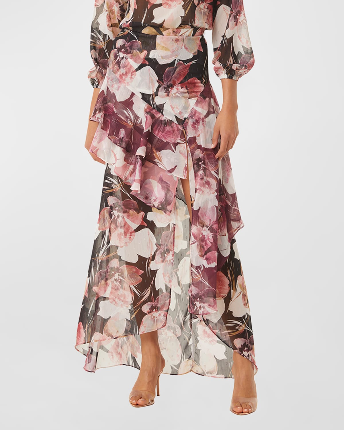 Franca Floral Chiffon High-Low Maxi Skirt