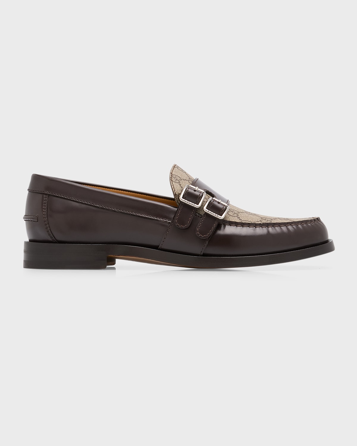 Gucci Men's Kaveh Canvas And Leather Double-monk Loafers In Cocoa