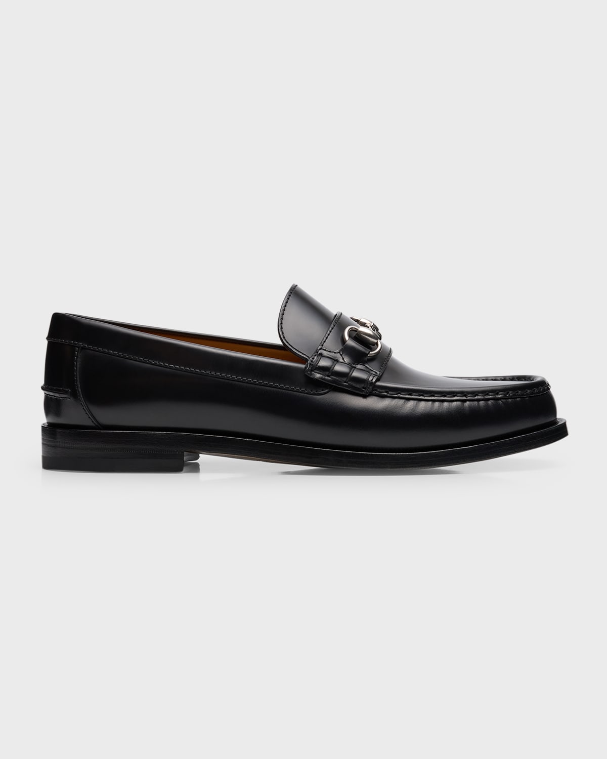 Shop Gucci Men's Kaveh Leather Bit Loafers In Black