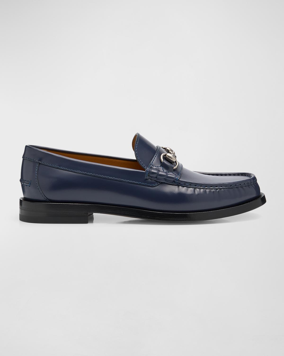 Gucci Loafers Shoes Blue Leather Slip-On Moc Toe 9 Gucci Blue Dress Shoes for Men for sale - eBay main image 4
