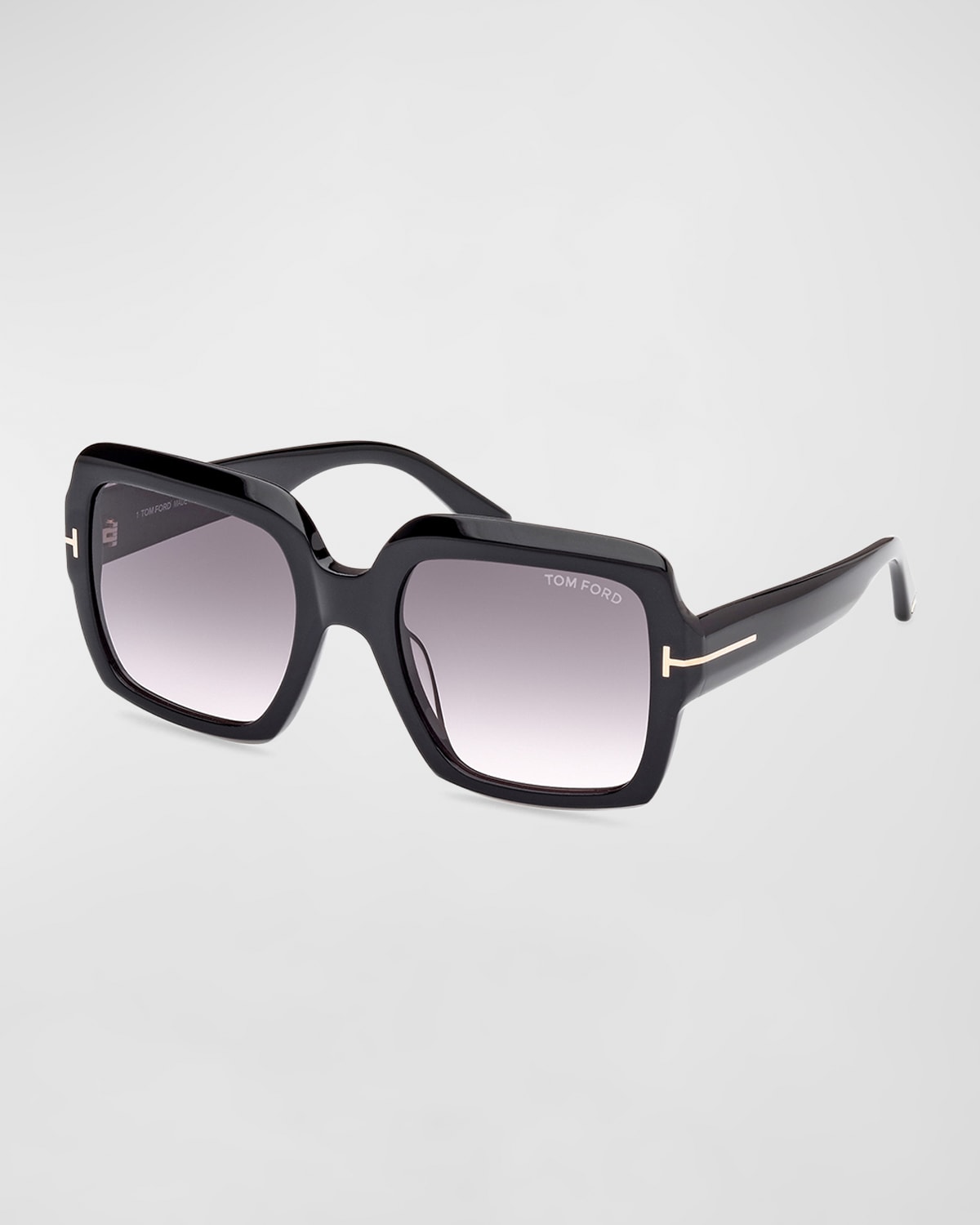 Shop Tom Ford Kaya Beveled Acetate Square Sunglasses In Shiny Black