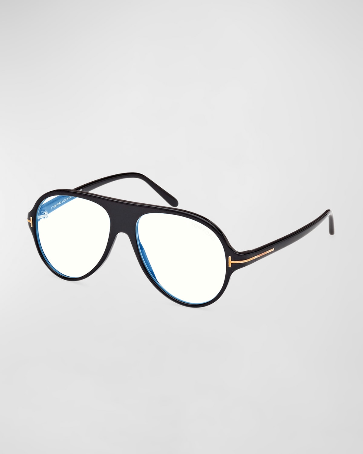 Tom Ford Men's Acetate Aviator Blue Light Blocking Glasses In Shiny Black Blue