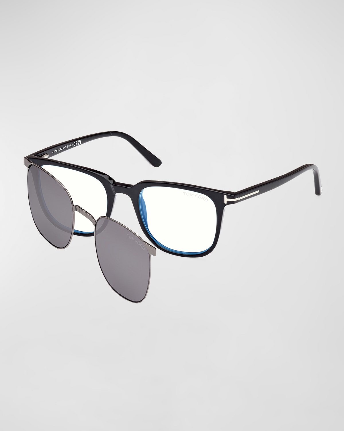 Men's Square Blue Light Blocking Glasses with Clip-On Lenses