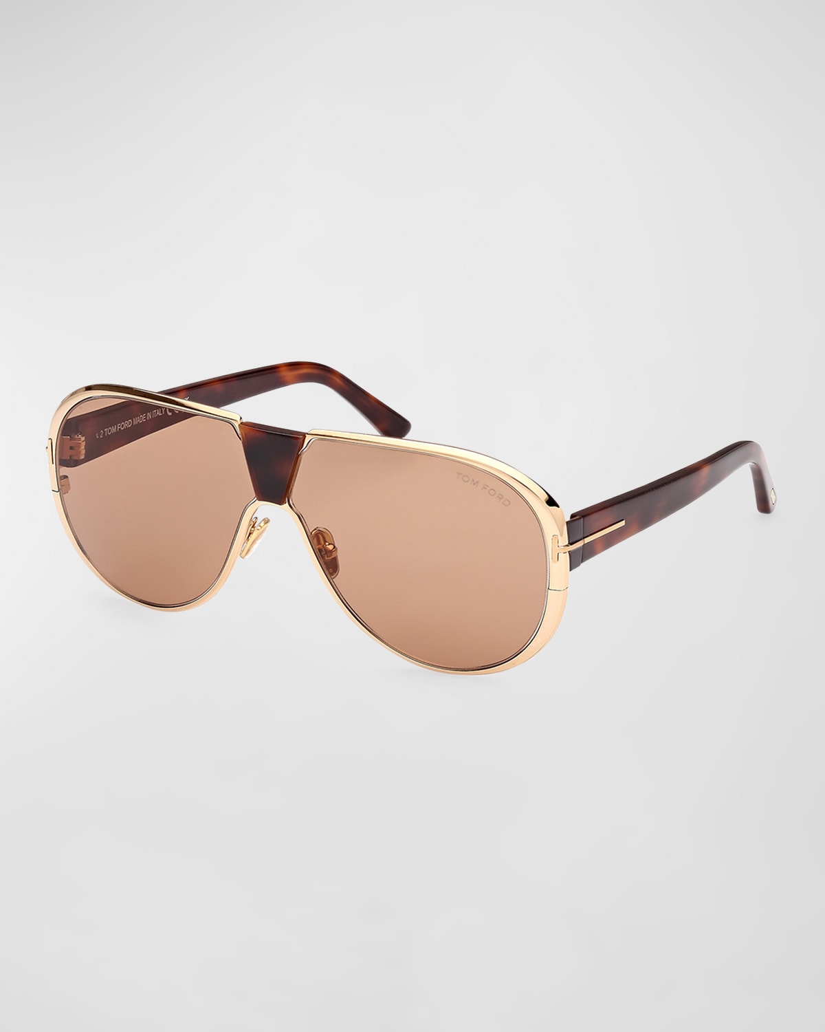 Tom Ford Men's Vicenzo Metal And Acetate Aviator Sunglasses In Shiny Deep Gold