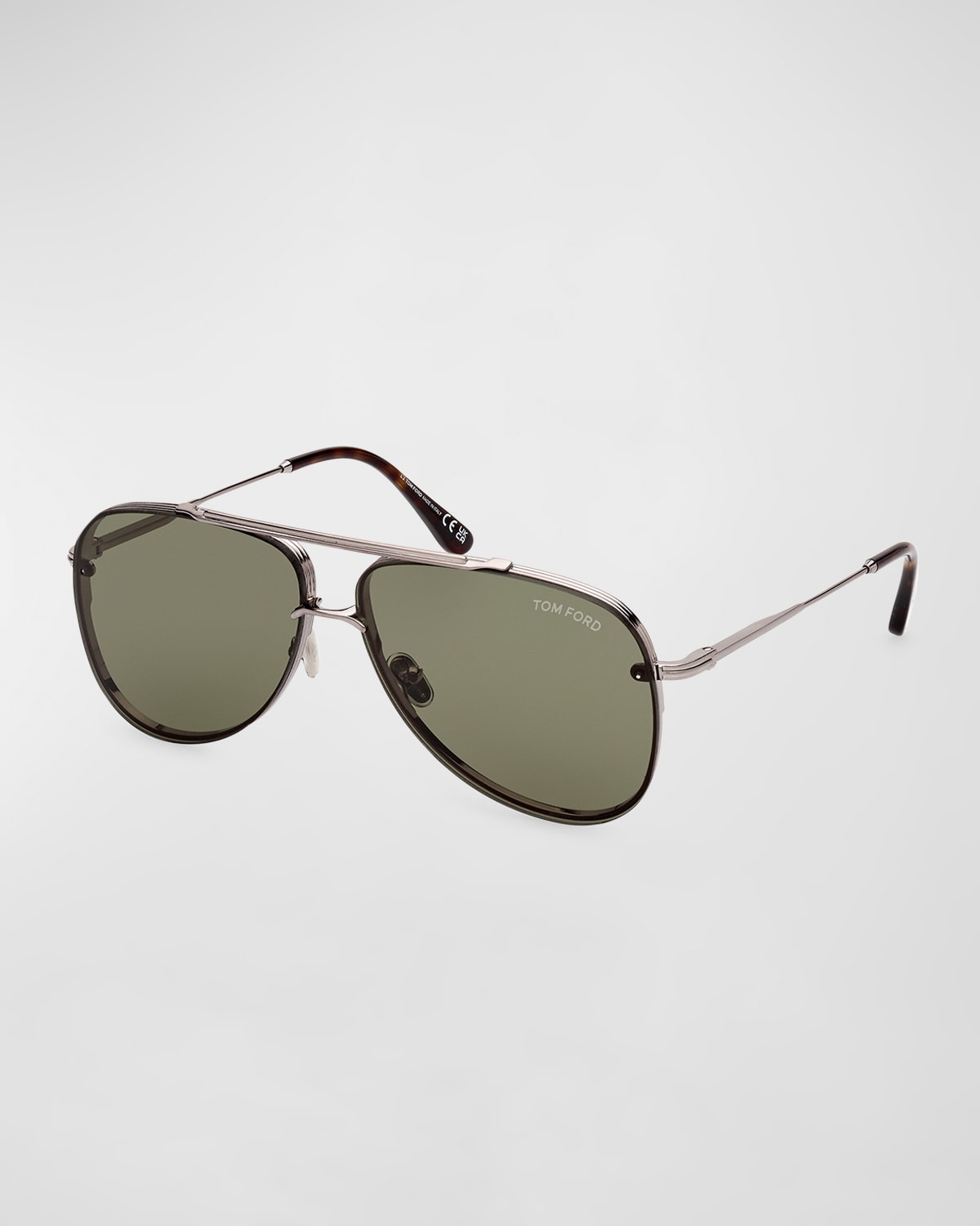 Tom Ford Ft1071 Leon M 14n Aviator Sunglasses In Shiny Light Ruthe