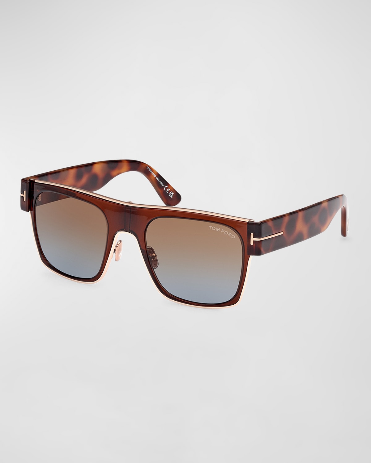 TOM FORD MEN'S EDWIN ACETATE AND METAL SQUARE SUNGLASSES