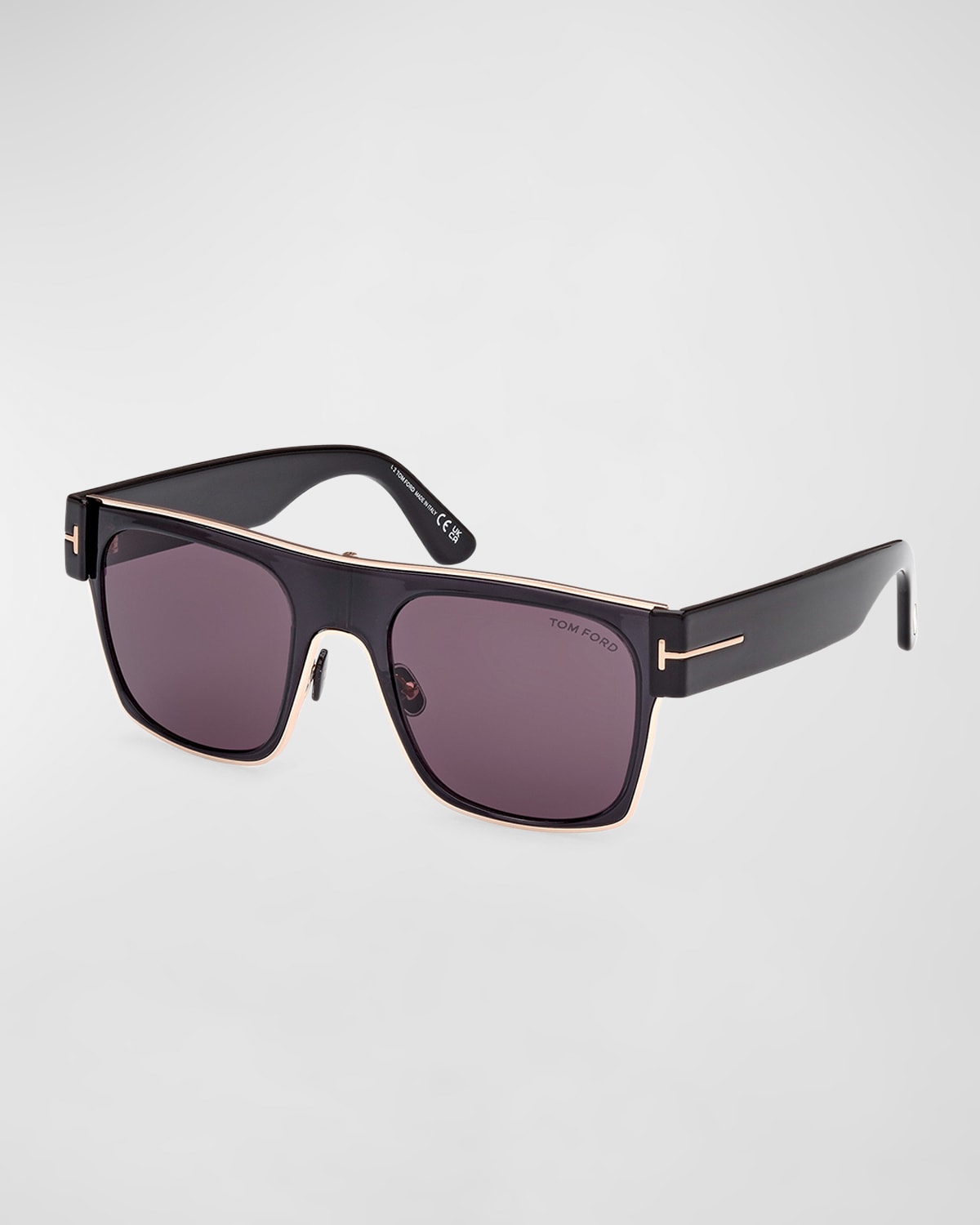 Tom Ford Men's Edwin Acetate And Metal Square Sunglasses In Shiny Black Rose