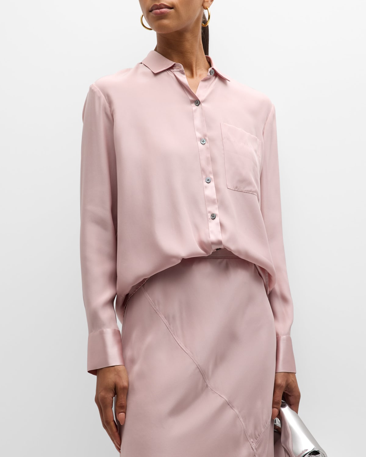 Atm Anthony Thomas Melillo Matte Silk Charmeuse Boyfriend Shirt In Pink Lilac