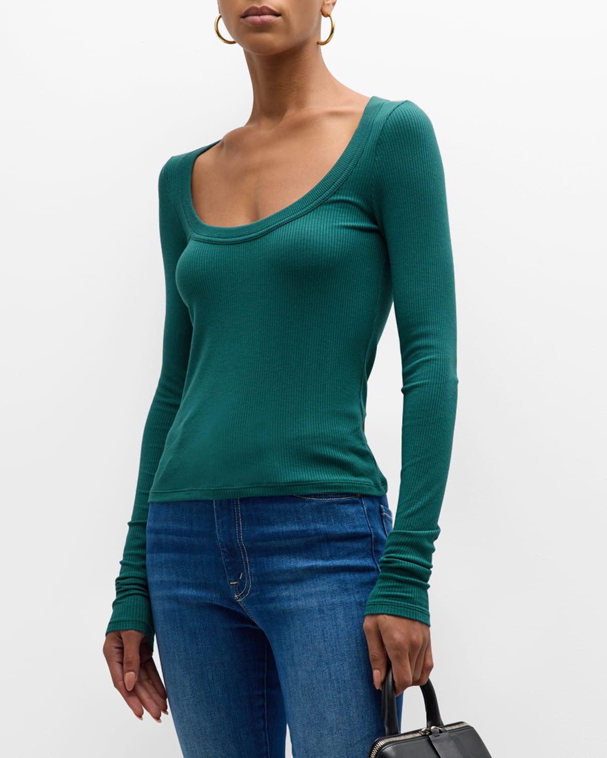 Shop Atm Anthony Thomas Melillo Modal Rib Long-sleeve Scoop-neck Top In Forest