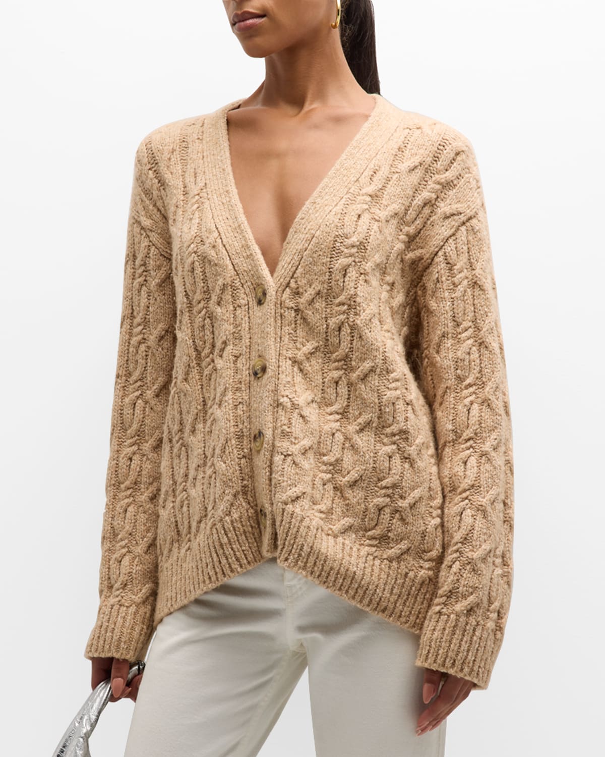 Shop Atm Anthony Thomas Melillo Multicolor Boucle Cable-knit Cardigan In Clay