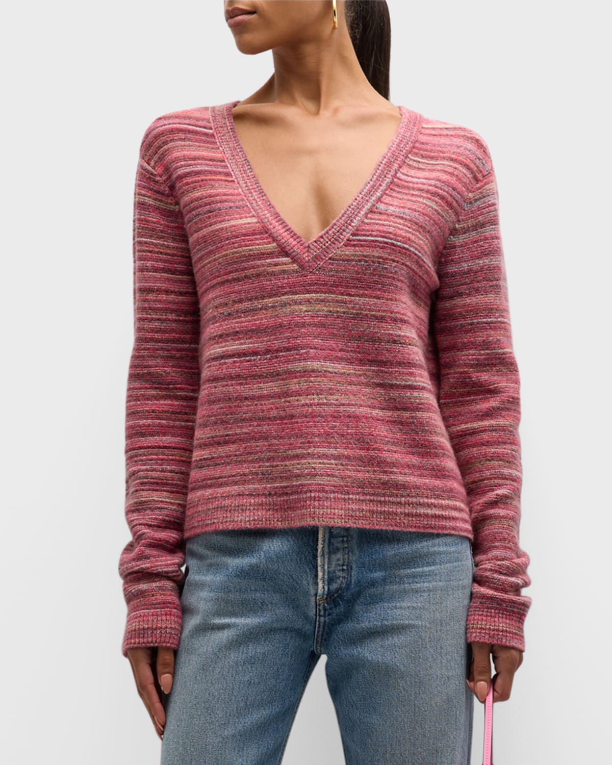 Spacedyed Cotton-Blend Deep V-Neck Sweater