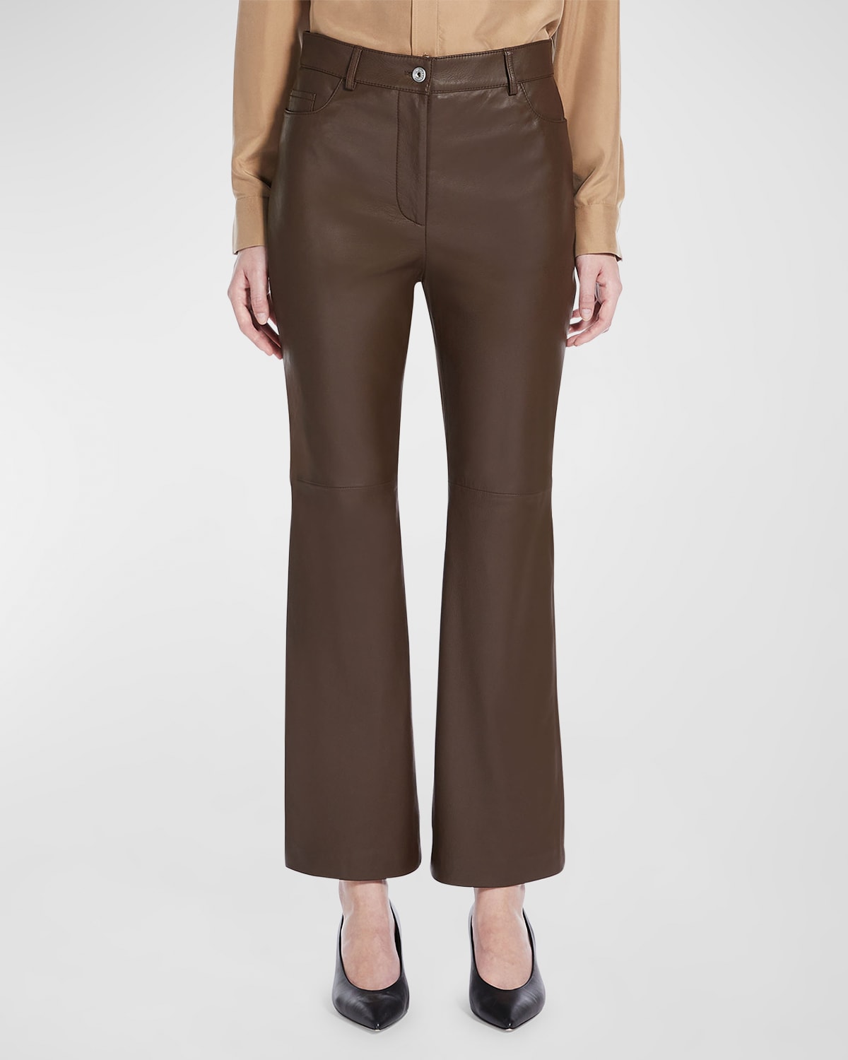 WEEKEND MAX MARA CROPPED LEATHER FLARE PANTS