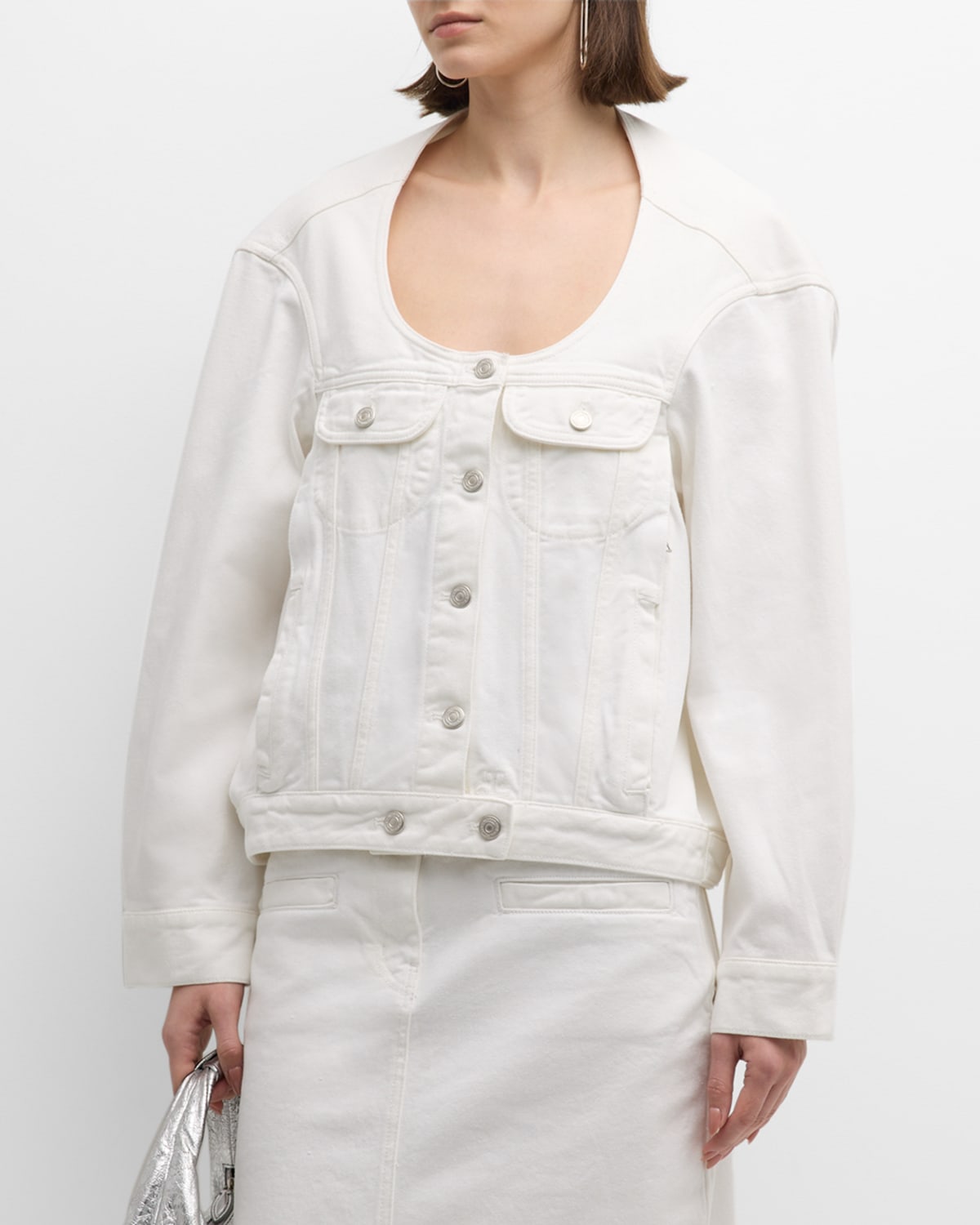 Shop Courrèges Cocoon Scoop-neck Denim Jacket In Heritage White