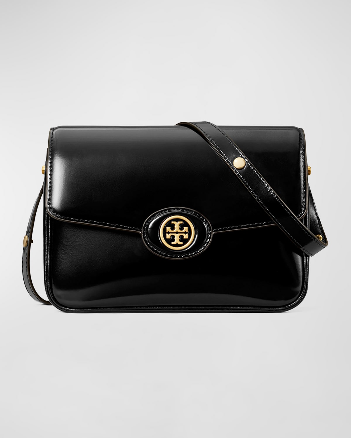 Tory Burch Robinson Convertible Patent Shoulder Bag In Black