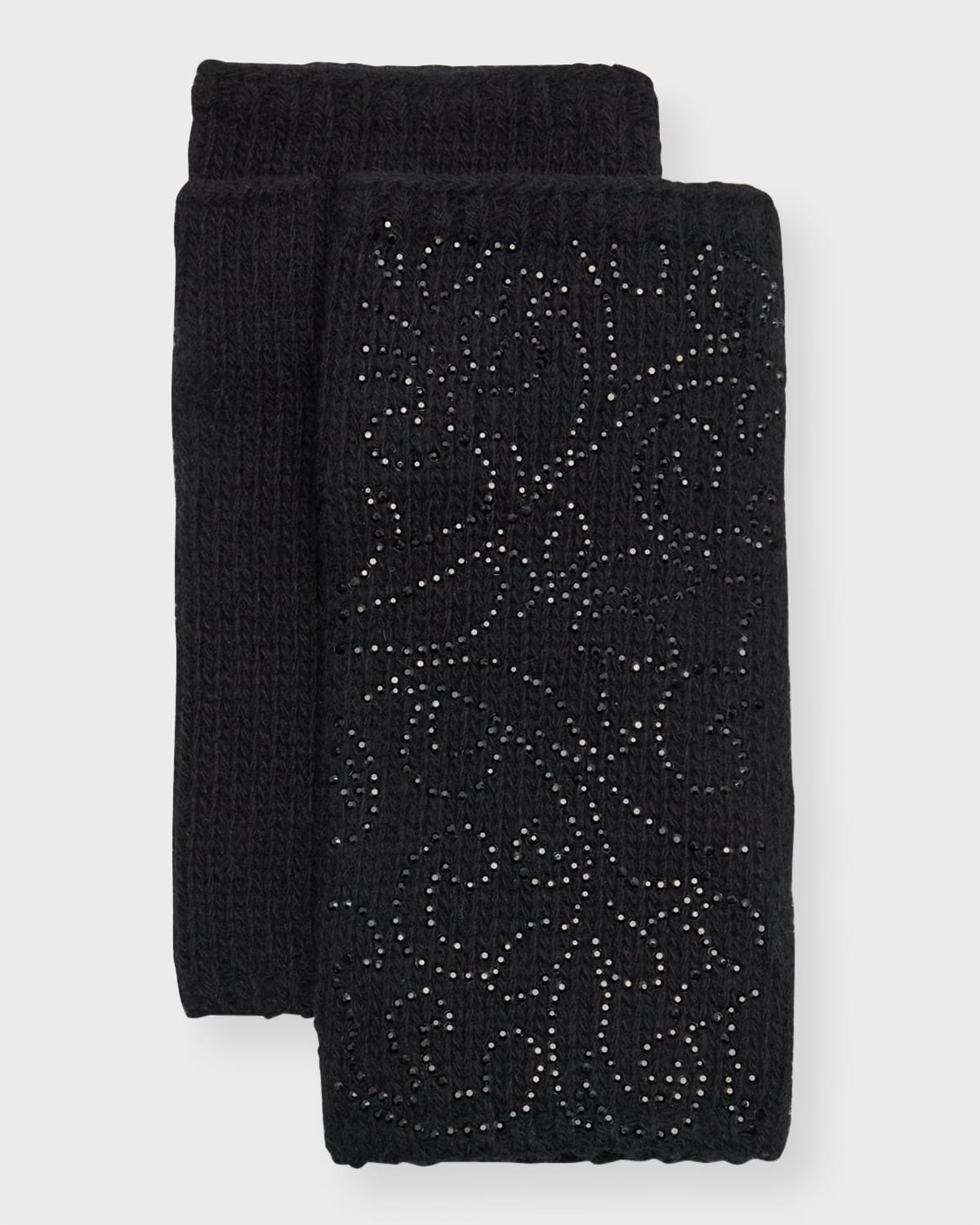 Carolyn Rowan Embellished Fleur De Lis Cashmere Fingerless Gloves In Black Black