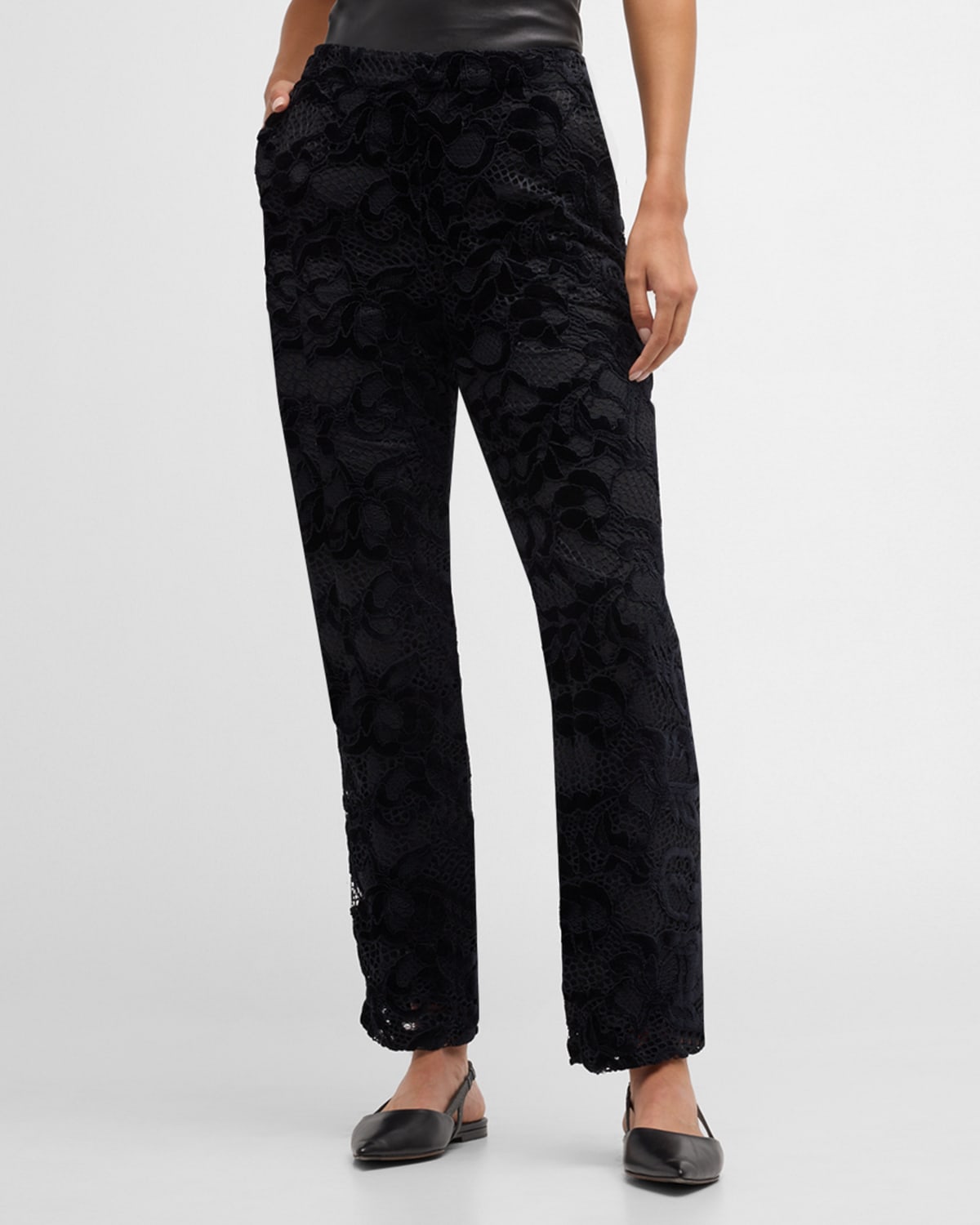 Natori Mid-rise Straight-leg Corded Lace Pants In Black