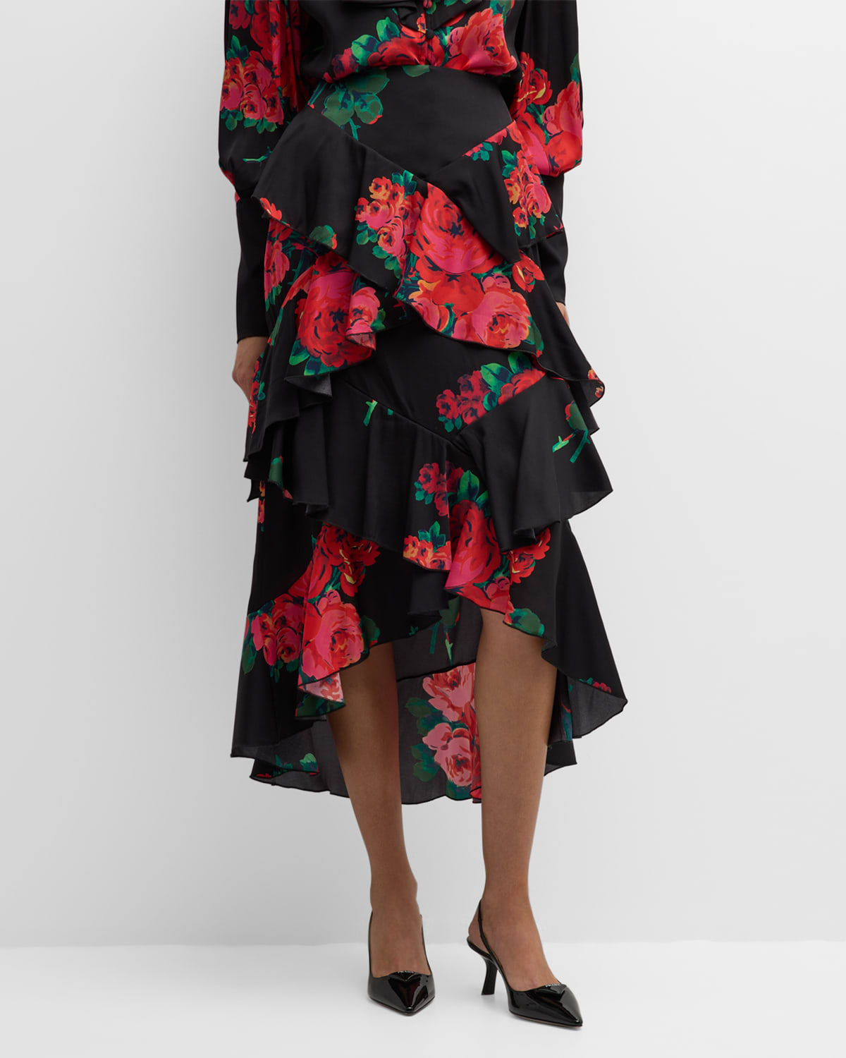 Seville Rose Tiered Ruffle Midi Skirt
