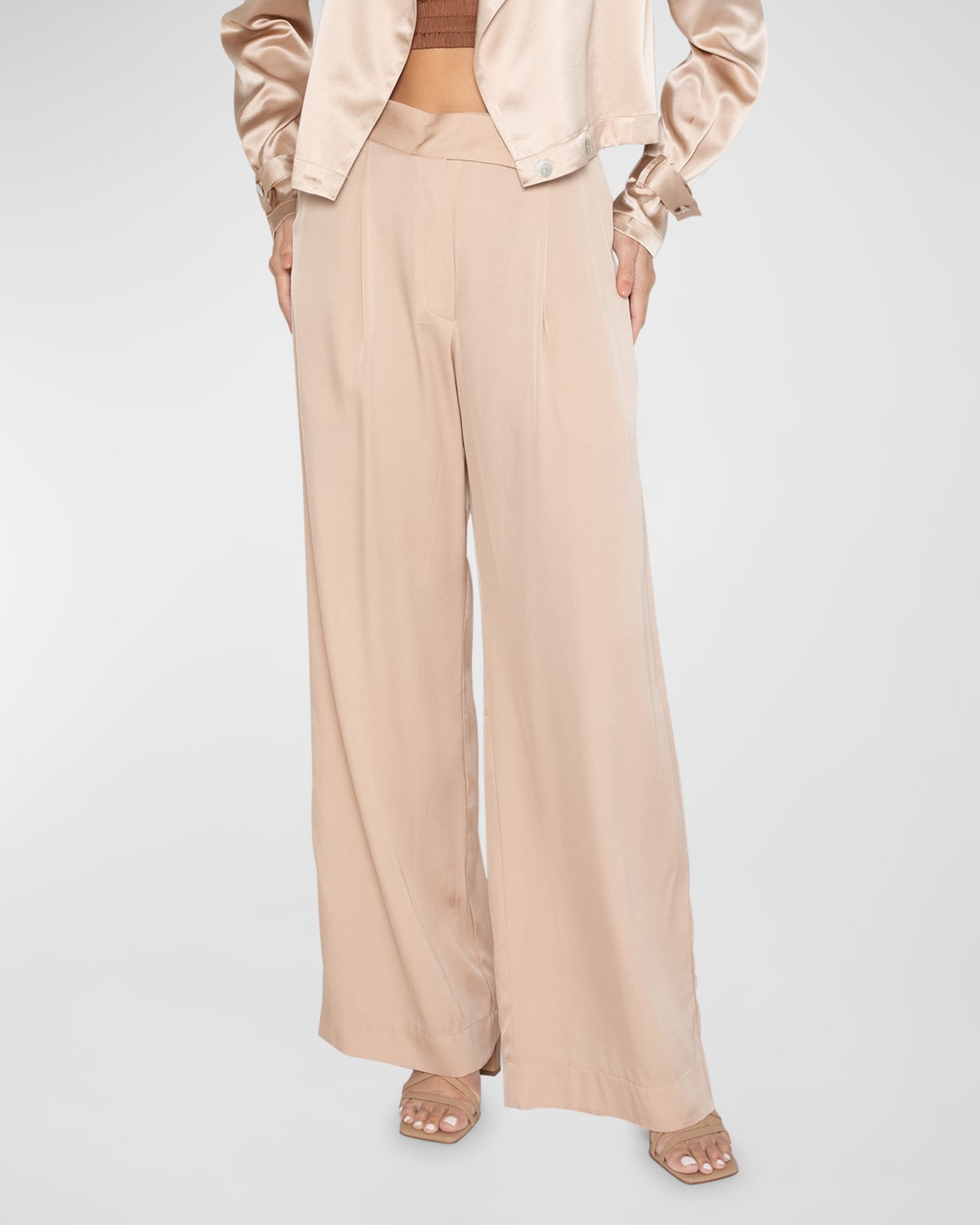 Nouvelle Silk95five Mayfair Pleated Straight-leg Silk-blend Pants In Nude
