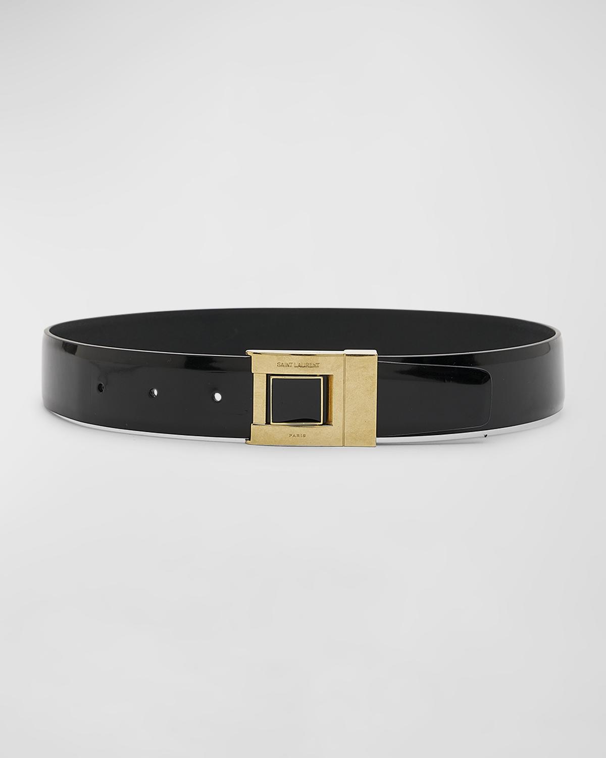 Patent Leather Belt With Engraved Brass Buckle