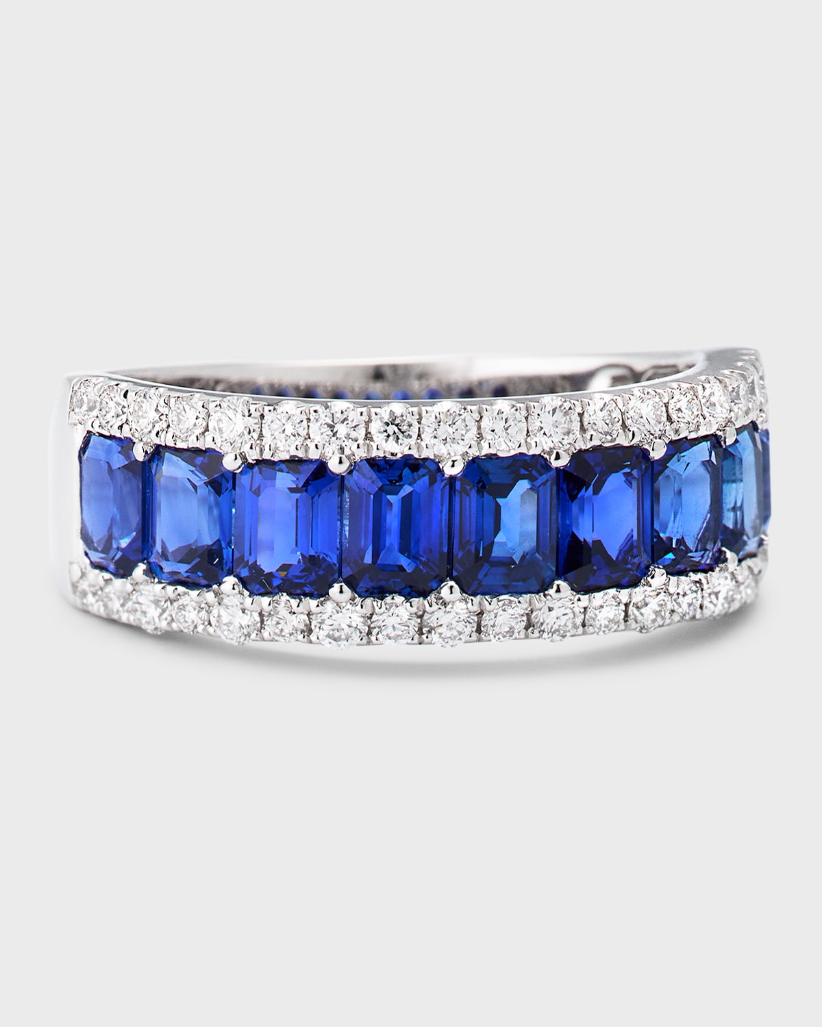 18K White Gold Ring with Blue Sapphires and Diamonds, Size 6.5