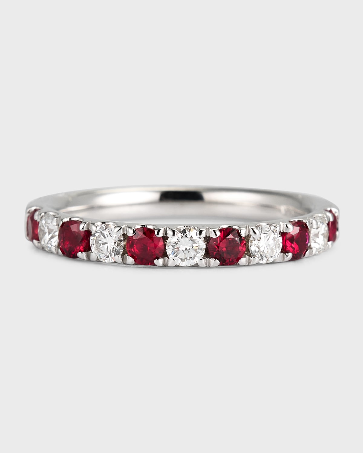 18K White Gold Ring with 2.5mm Alternating Rubies and Diamonds, Size 6